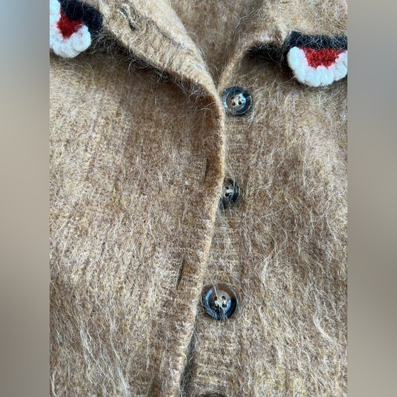 TACH Brown Cropped Cardigan with Embroidered Collar felipa USA xs - Picture 10 of 12